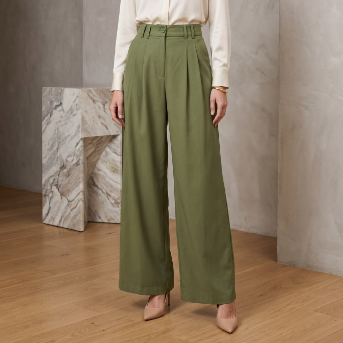 Khaki Wide Leg Trouser